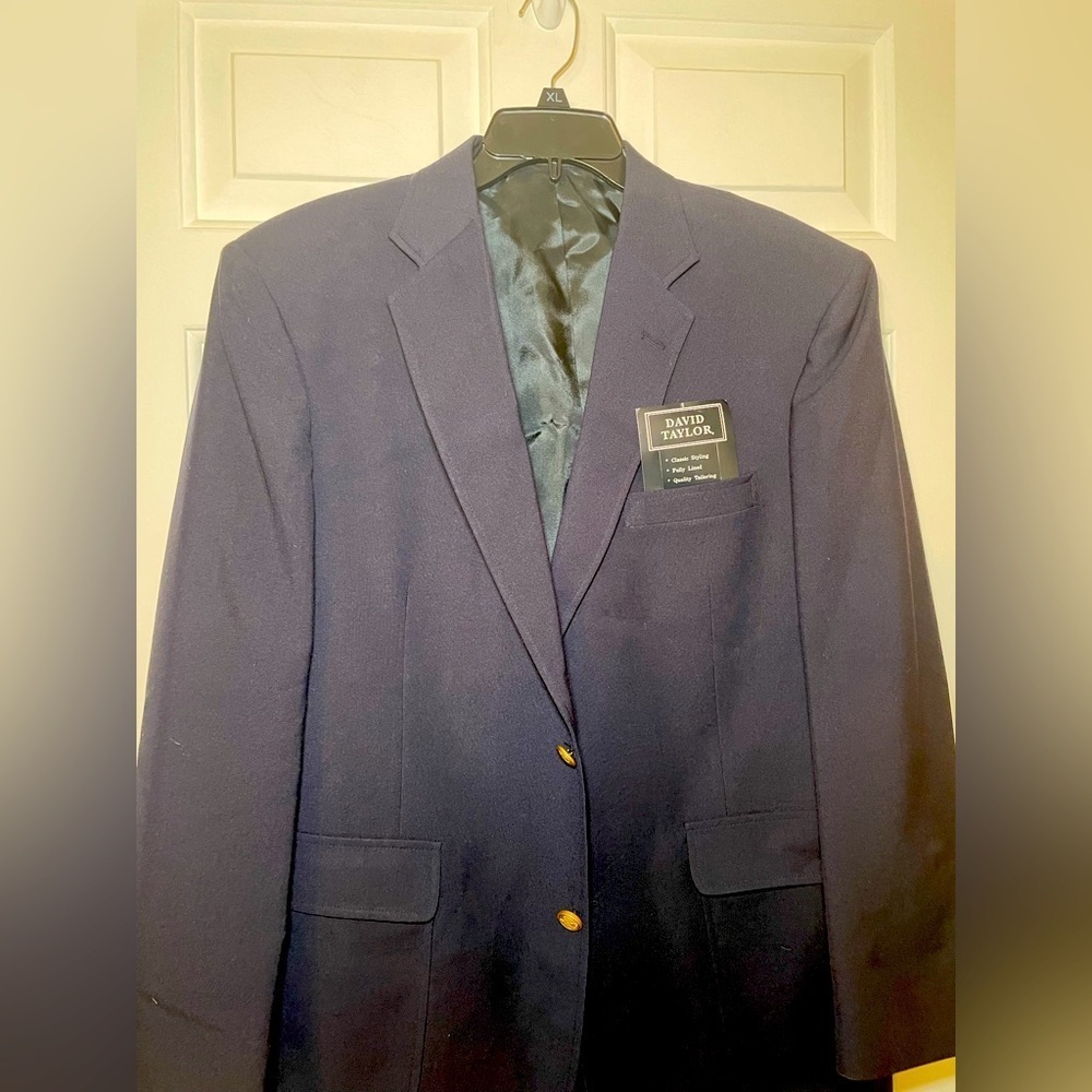 David Taylor Mens Sports Coat Blazer Large NWT Navy Classic Lined Utility Press
